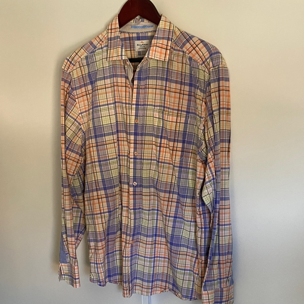 Tommy Bahama Plaid Shirt - Orange, Blue, Green